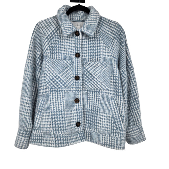 Greylin Anthropologie Houndstooth Blue Front Button Shirt Jacket Size XS - Picture 1 of 4